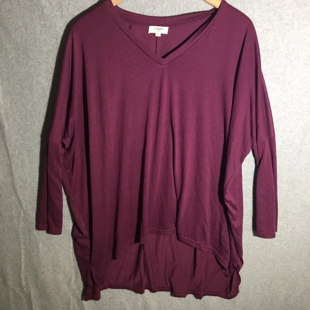 Womens Umgee Shirt Blouse Oversized Purple Casual V Neck Summer Spring Basic